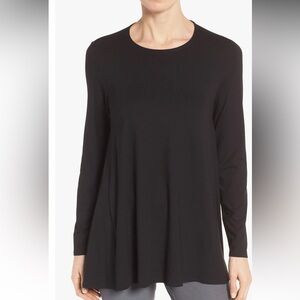 Eileen Fisher Black Long Sleeve Viscose Swing Top Size Small